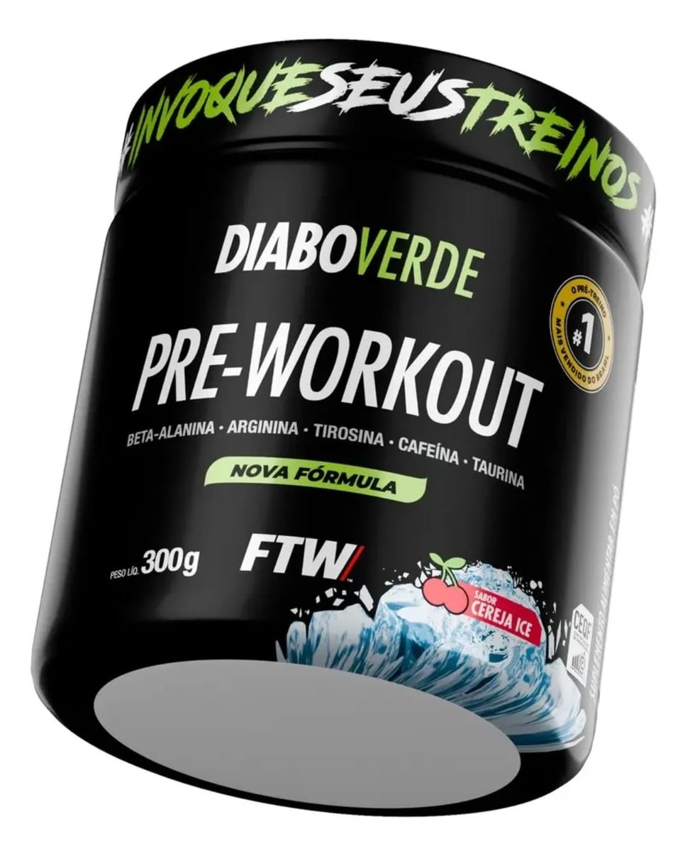 Pré Treino Pre Workout DIABO VERDE Pote 300g Sabor Cereja Ice FTW