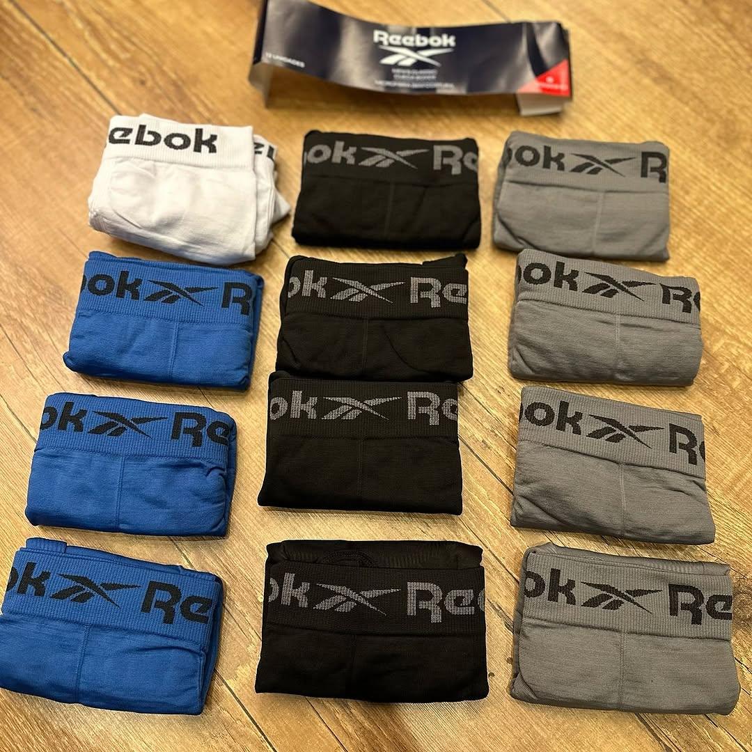 Kit 12 Cuecas Boxer Reebok Masculinas Microfibra Adulto Box Sem Costura
