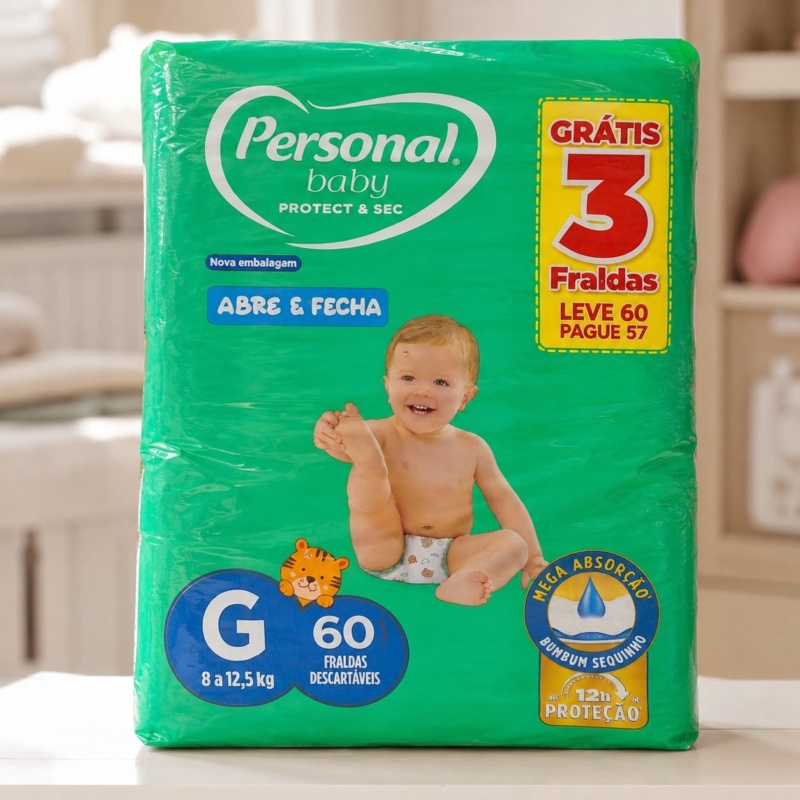 Personal Fralda Baby Protect&Sec G, Leve 60 Pague 57 Unidades