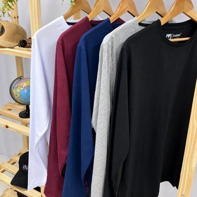 Kit 3 Camiseta Manga Longa Masculina Slim Algodão 30.1 Zaroc