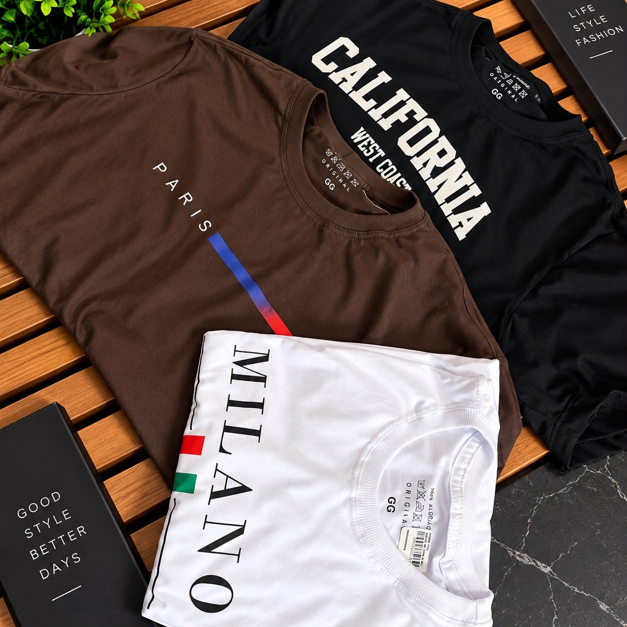 Kit 3 Camisetas Masculina 100% Algodão Premium Verão Casual Preto -marrom-branco (P ao GG)