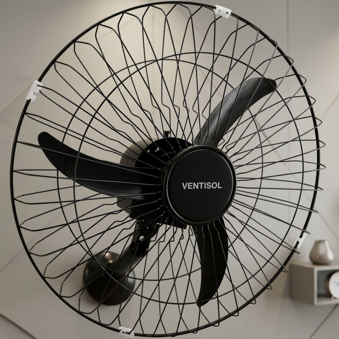 Ventisol Ventilador de Parede Oscilante, 3 Pás Premium, Preto, 60cm, Bivolt