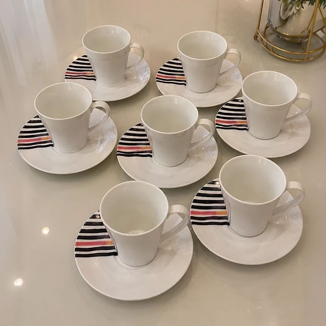 Kit Xícara e Pires de Café Street em Porcelana Decorada 70 ml 12 Peças Branco Tramontina
