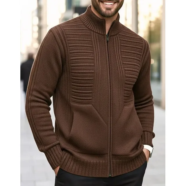 Jaqueta Masculina Preta Lã Tricot Inverno Com Bolso E Zíper (P ao GG)