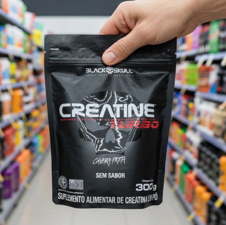 Creatine Turbo BlackSkull - Creatina Monohidratada em pó, com carboidrato para melhor absorção e performance (300g Refil, Sem sabor)