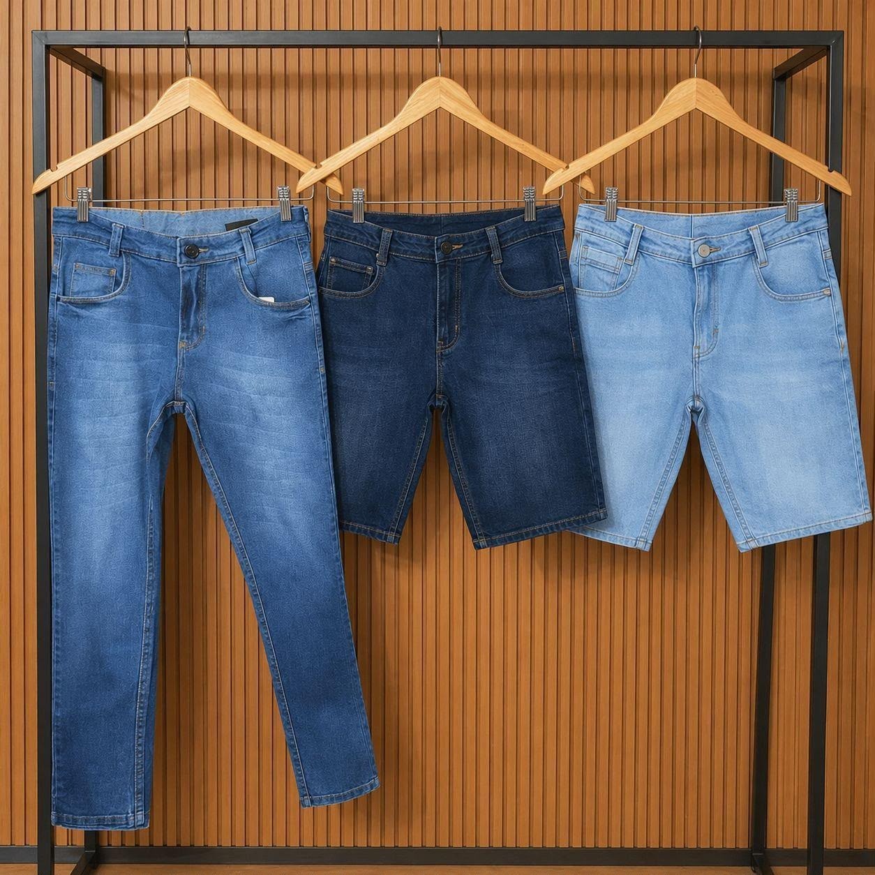 Kit com 2 Bermudas + 1 Calça Jeans Skinny Lycra Premium (38 ao 54)