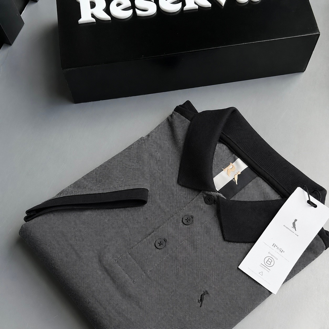 Polo Slim Piquet Denim Rsv Reserva Preto Lisa