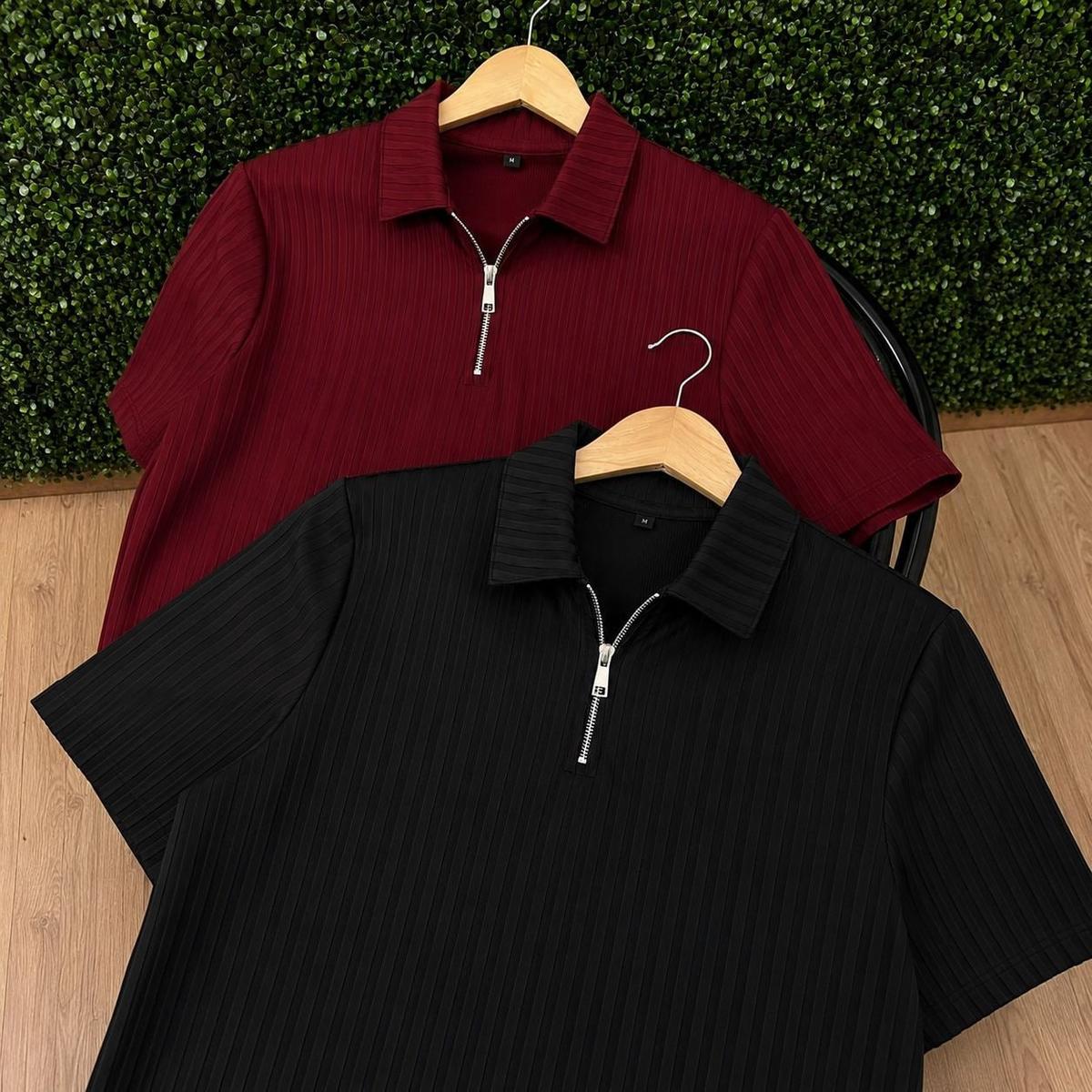 Kit 2 Camiseta Polo Manga Curta Com Ziper Masculina Canelada