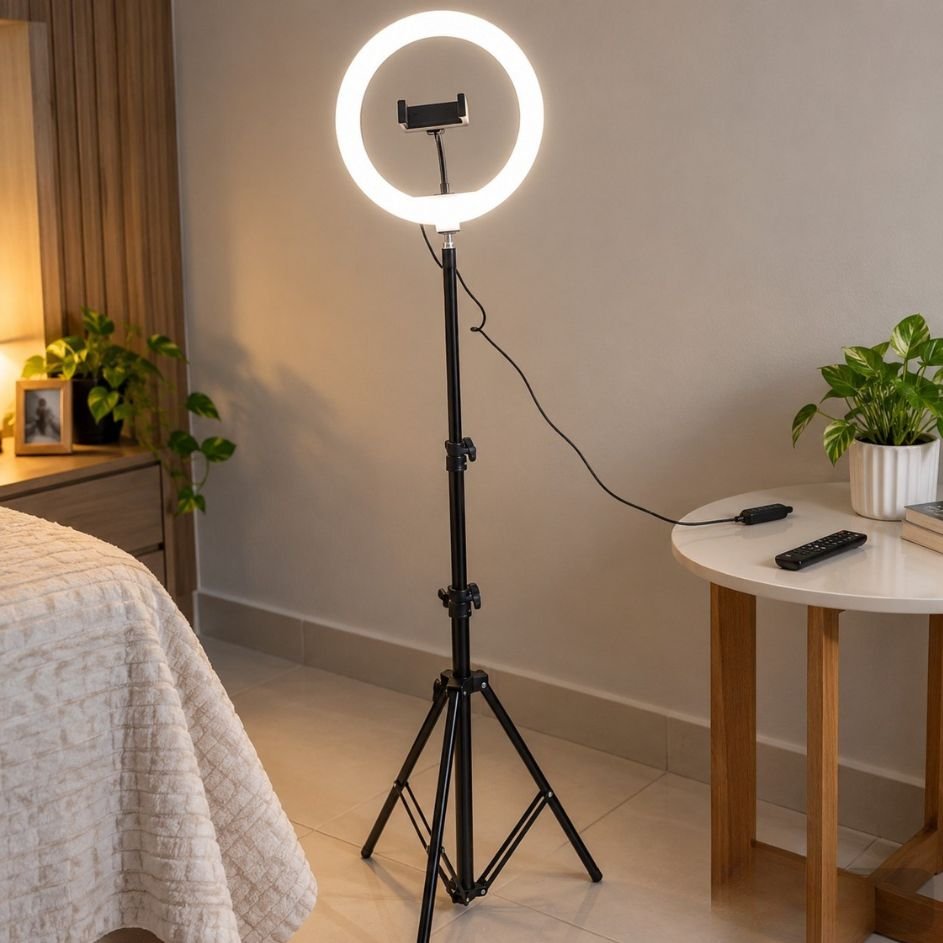 Ring Light Iluminador Led Profissional 26cm Tripé 2,10m Luz Branco Frio Quente Neutro