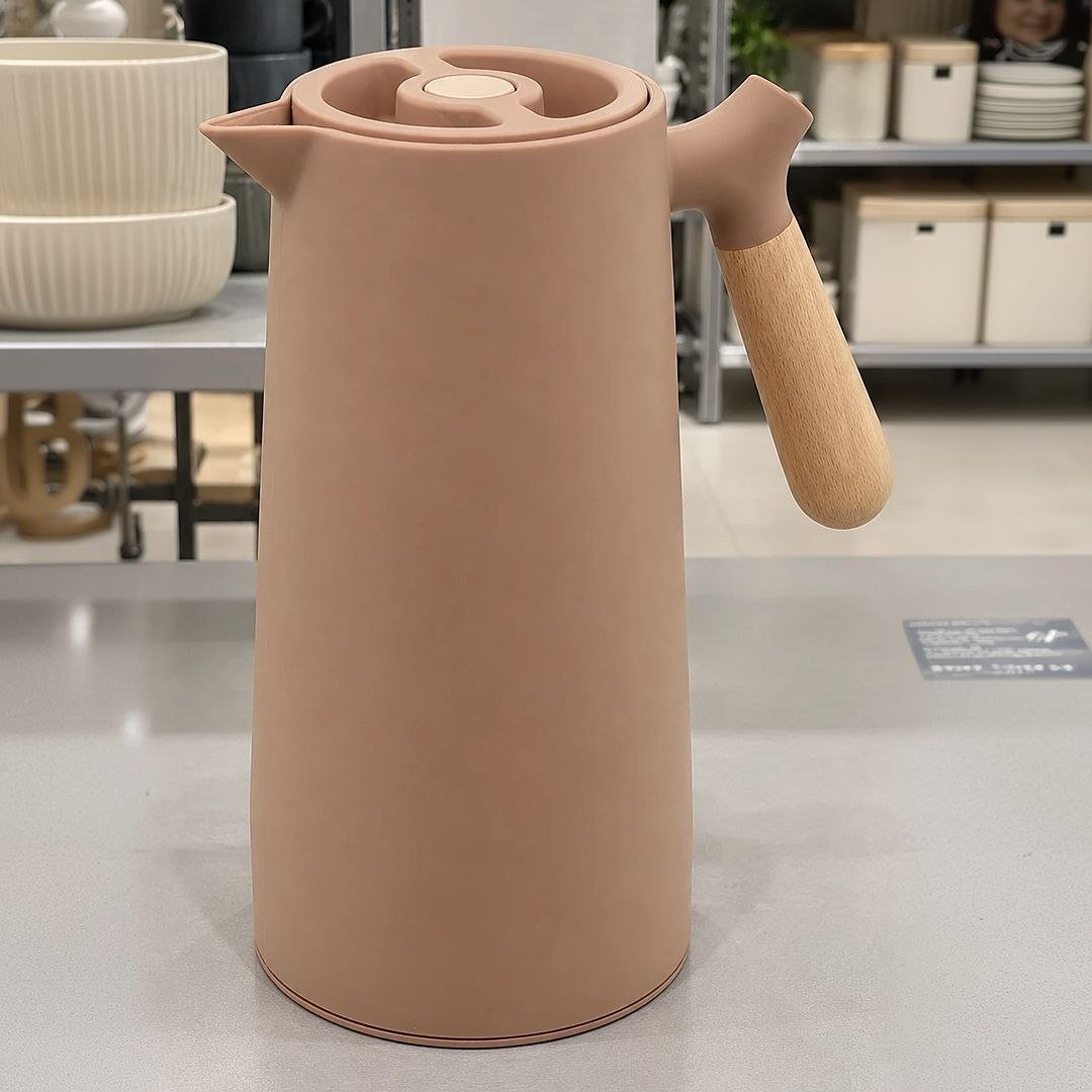 WOLFF - Garrafa Térmica de Plástico com Cabo de Madeira Nórdica 1L Rosa
