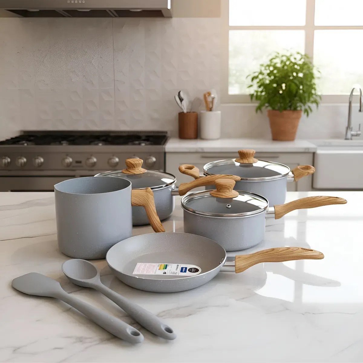 Jogo De Panelas Indução Brinox Cerâmica 7 Peças Easy Gris