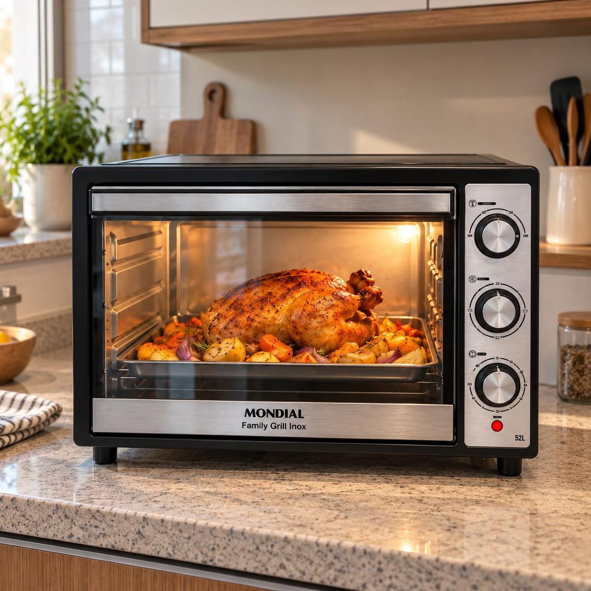 Forno Elétrico De Bancada Mondial Preto E Inox 52l Preto