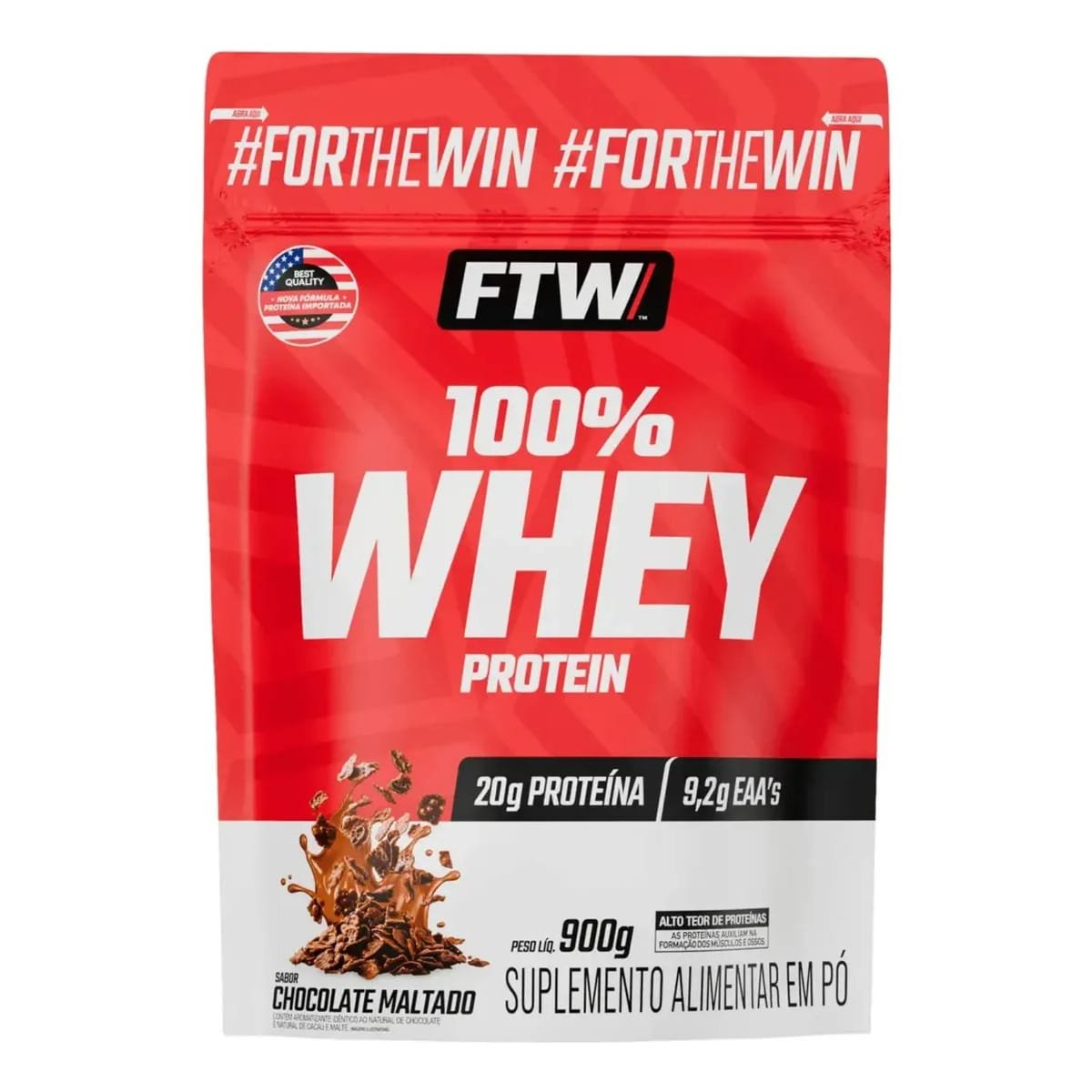 Whey Protein 100% Concentrado Refil 900g Sabor Chocolate Maltado - Ftw