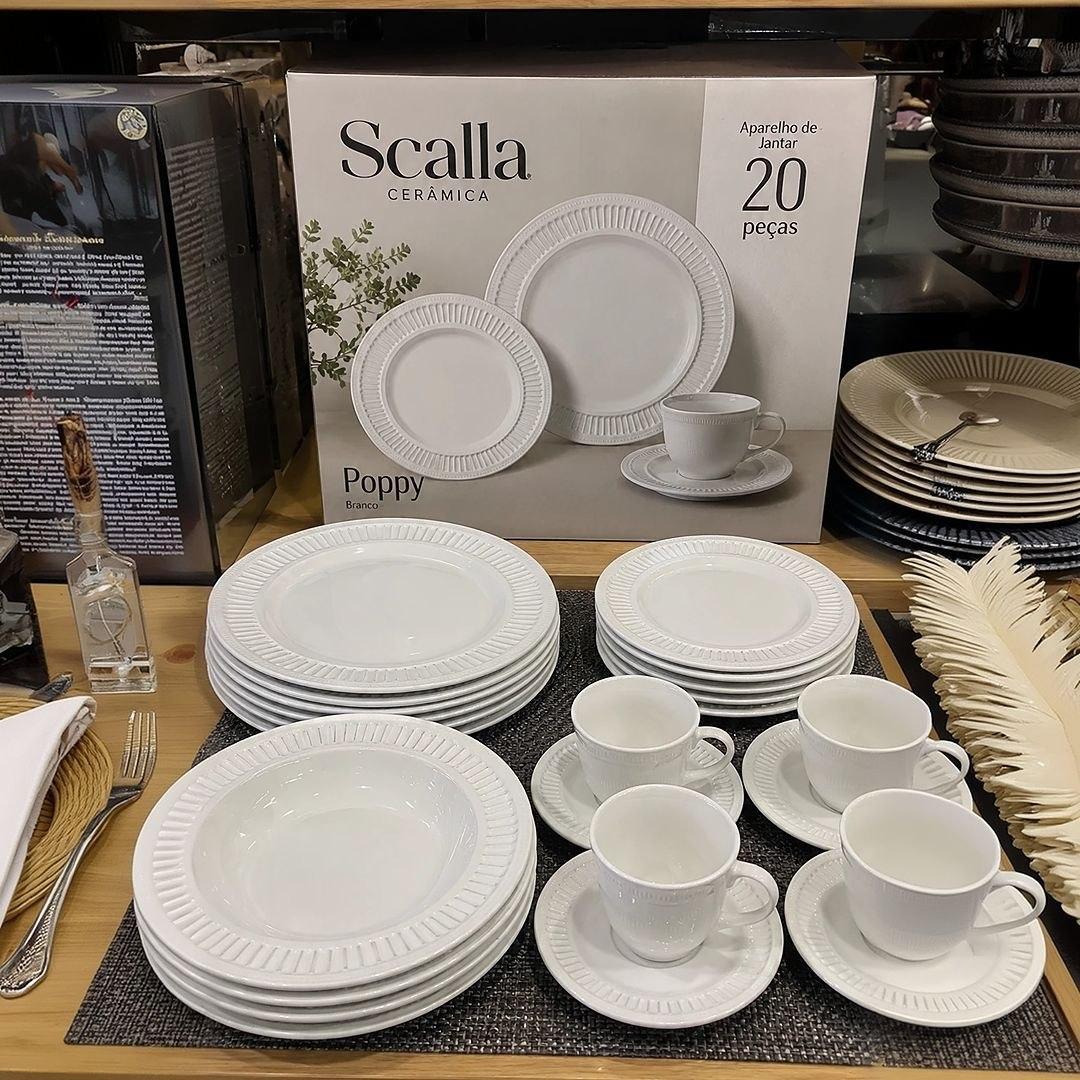 Aparelho de Jantar 20 peças Branco Poppy de Cerâmica - Scalla Cerâmica