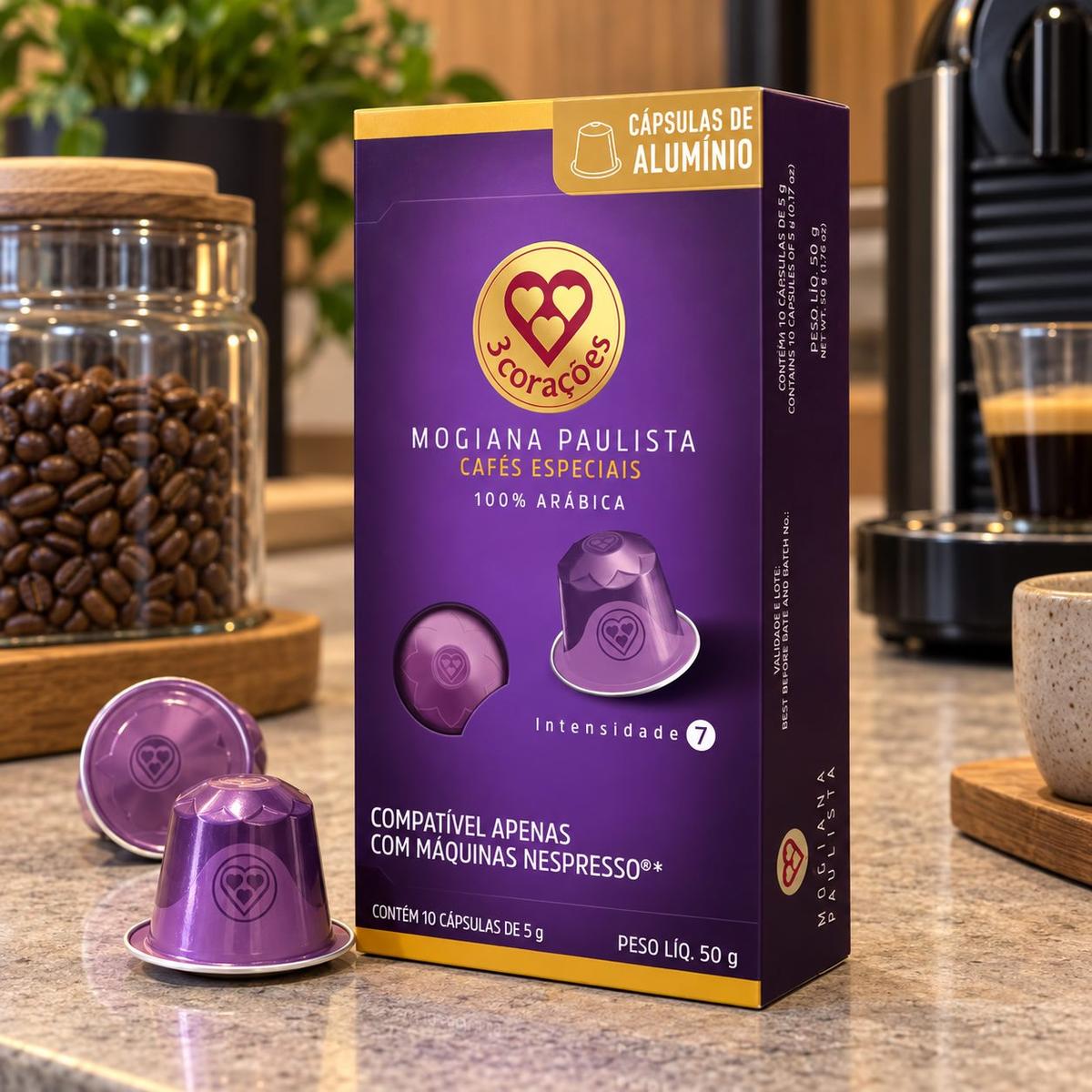 3 Corações Cápsulas de Café Mogiana Paulista, Compatíveis com Nespresso, contém 10 cápsulas