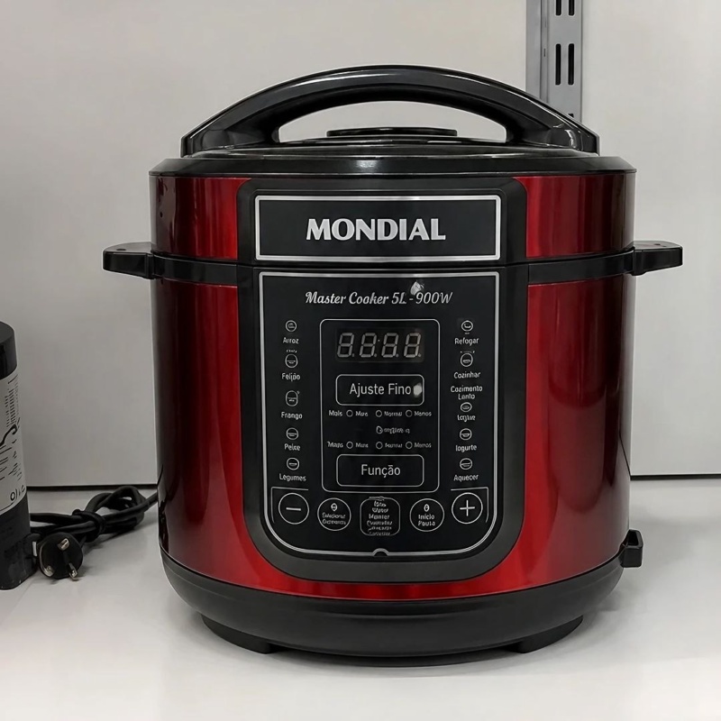 MONDIAL Panela de Pressão Elétrica Digital 5L, Vermelho/Inox, 900W, 220V - PE-39