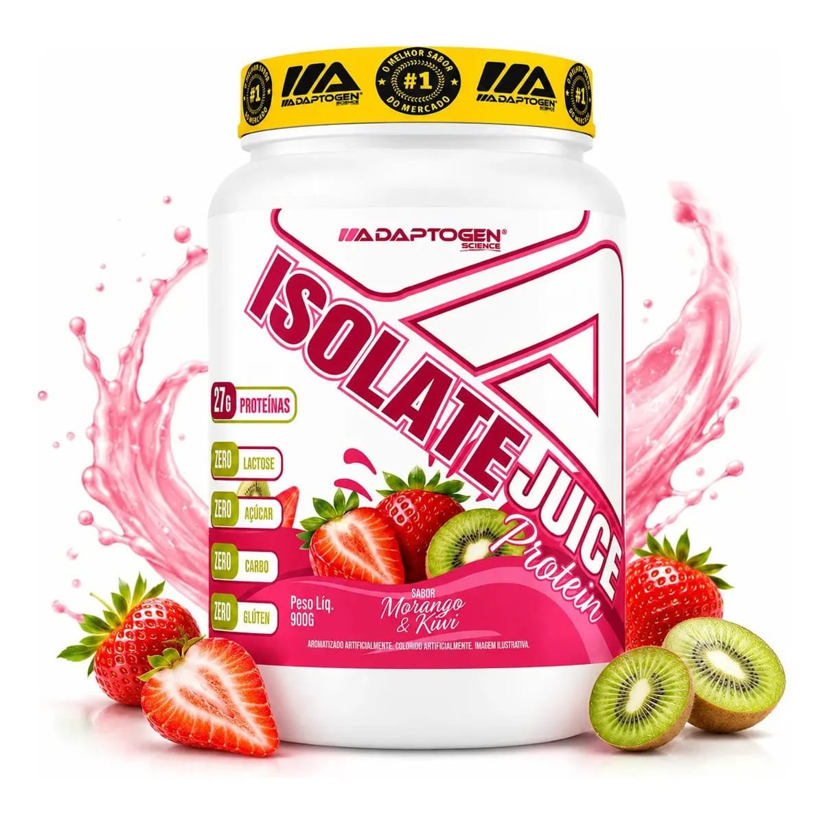 Isolate Juice Adaptogen Proteina bovina pote 900g Sabor Morango e Kiwi