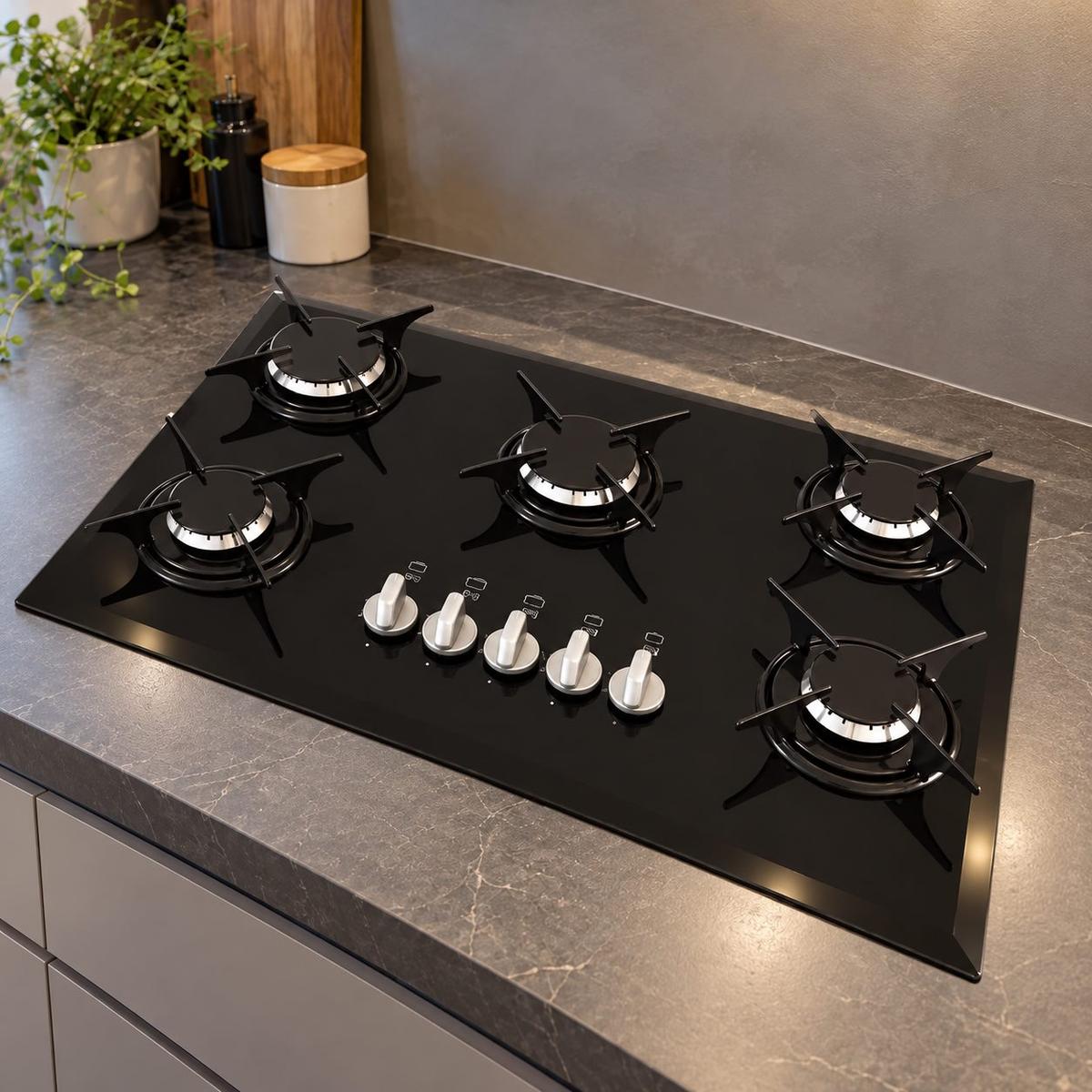 Cooktop Britânia BCT5P 5 Bocas a Gás Preto de Embutir Bivolt