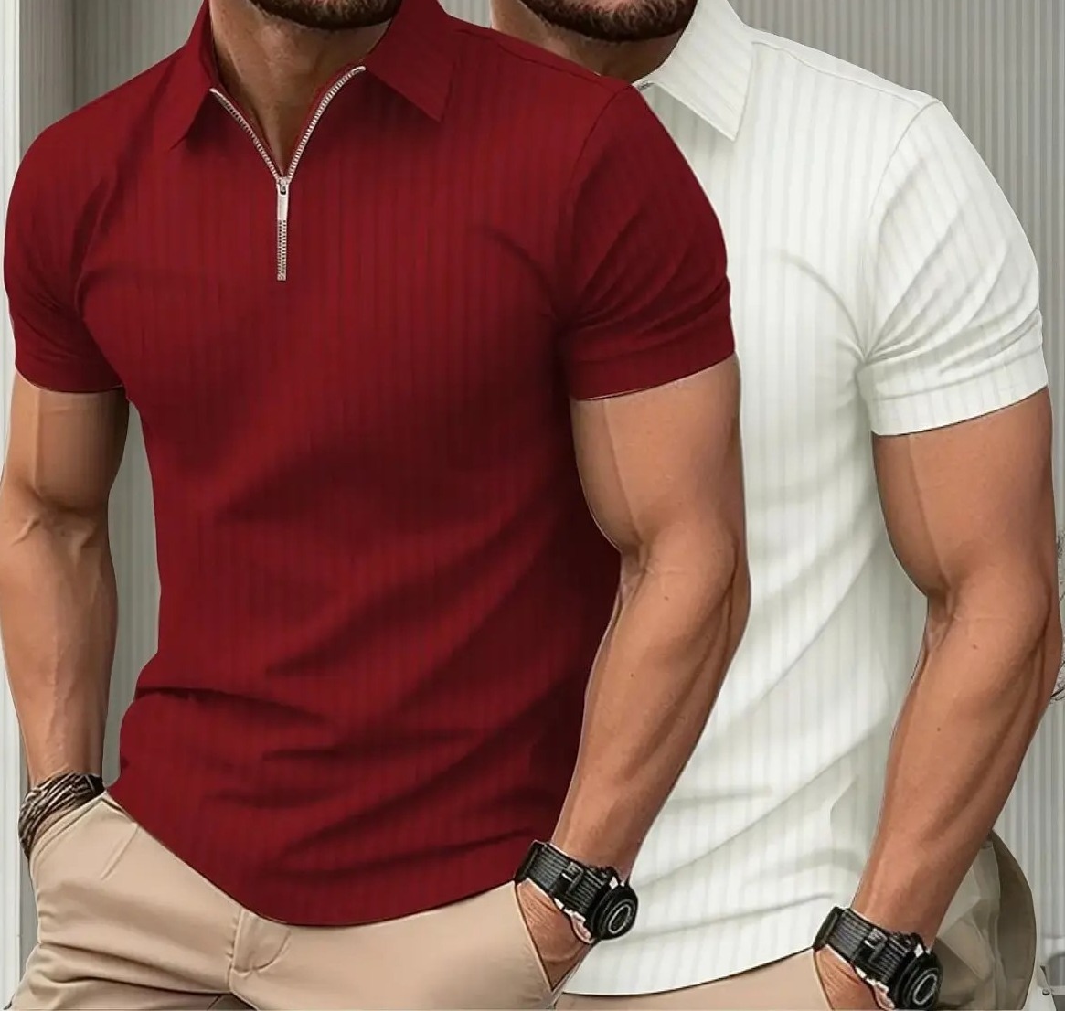 Kit 2 Camiseta Polo Manga Curta Com Ziper Masculina Canelada (M ao GG)