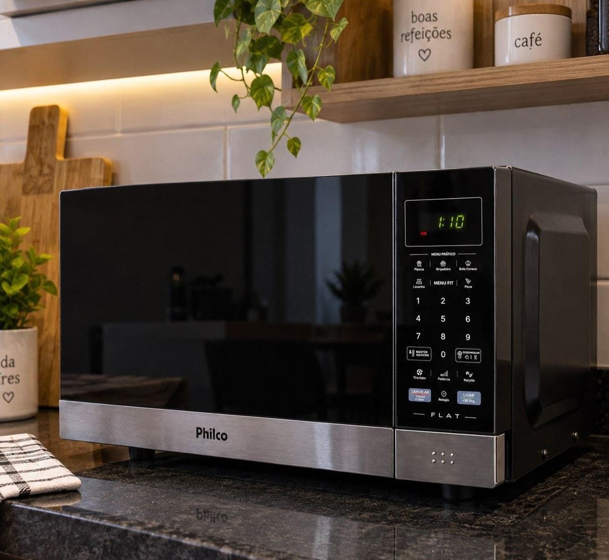Micro-Ondas Philco 28L Preto Espelhado Flat (PMO30F) ​