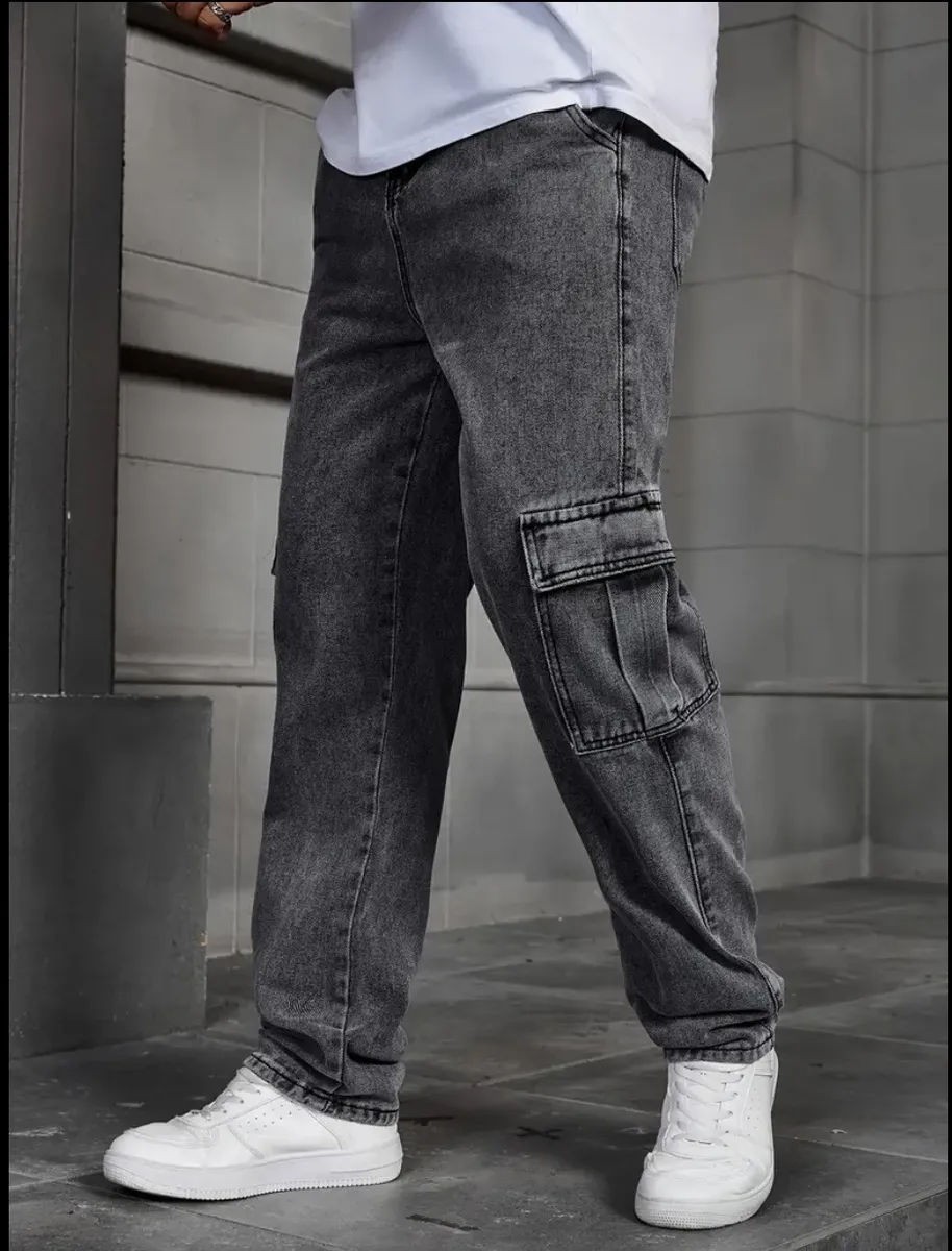 Calça Jeans Cargo Masculina Streetwear Preta Mescla (36 ao 44)