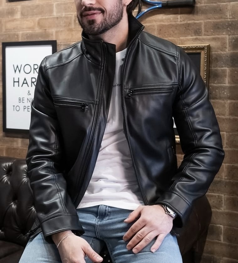 Jaqueta De Couro Masculina Slim Forrada Sem Capuz (M ao G3)