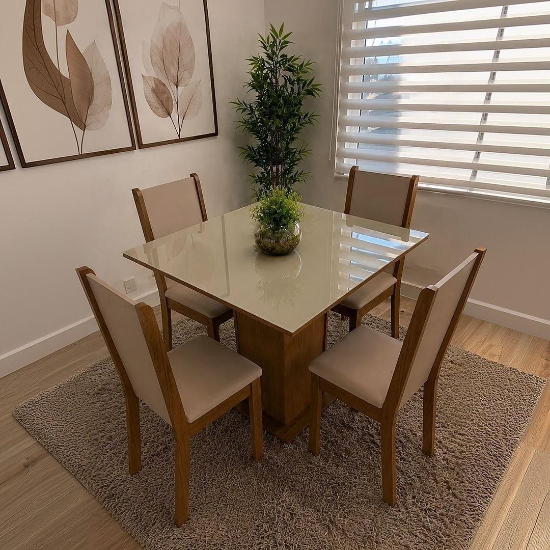 Sala De Jantar Mesa Tampo De Vidro 4 Cadeiras Tifani Madesa XMMDJA040165