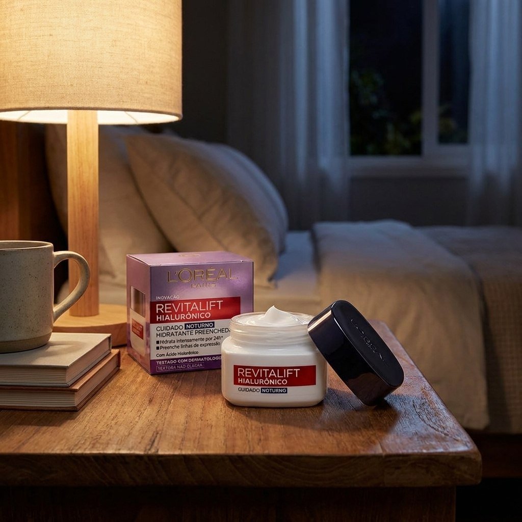 L'Oréal Paris Revitalift Hialurônico Creme Facial Noturno, com Ácido Hialurônico Puro, Com textura leve, preenche linhas de expressão e hidrata a pele intensamente por 24h, 49g