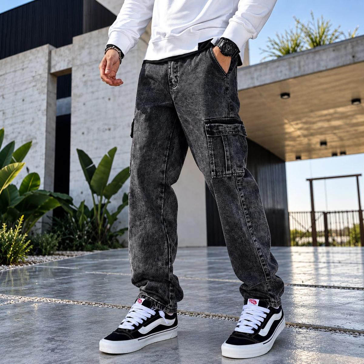 Calça Jeans Cargo Masculina Streetwear