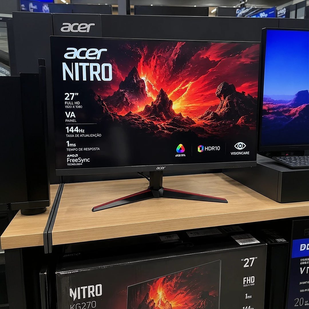 Acer Nitro KG270 P0bi, 27" 1920x1080 Full HD, Monitor Gamer LED VA, 144Hz, 18W