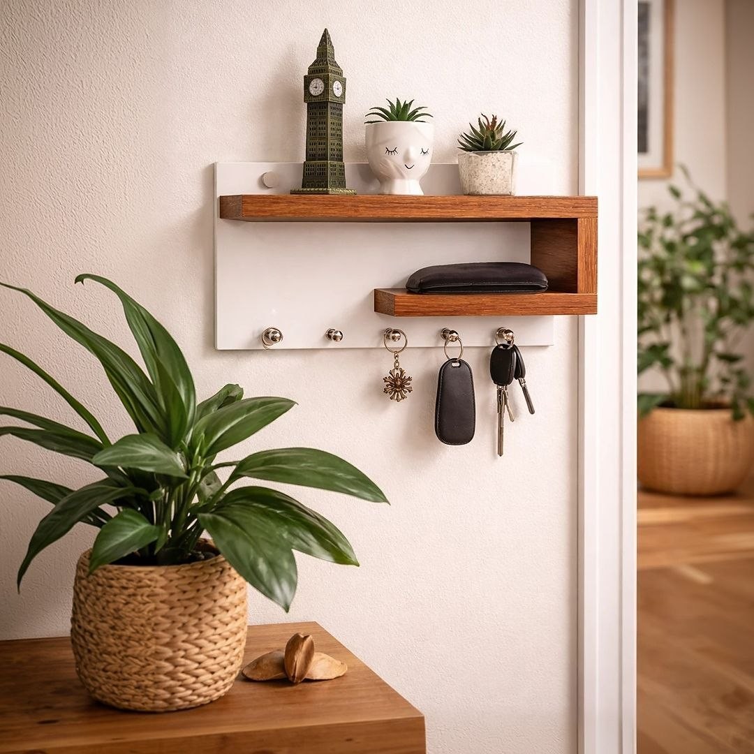 Porta Chave De Parede Organizador Com Prateleira Mdf