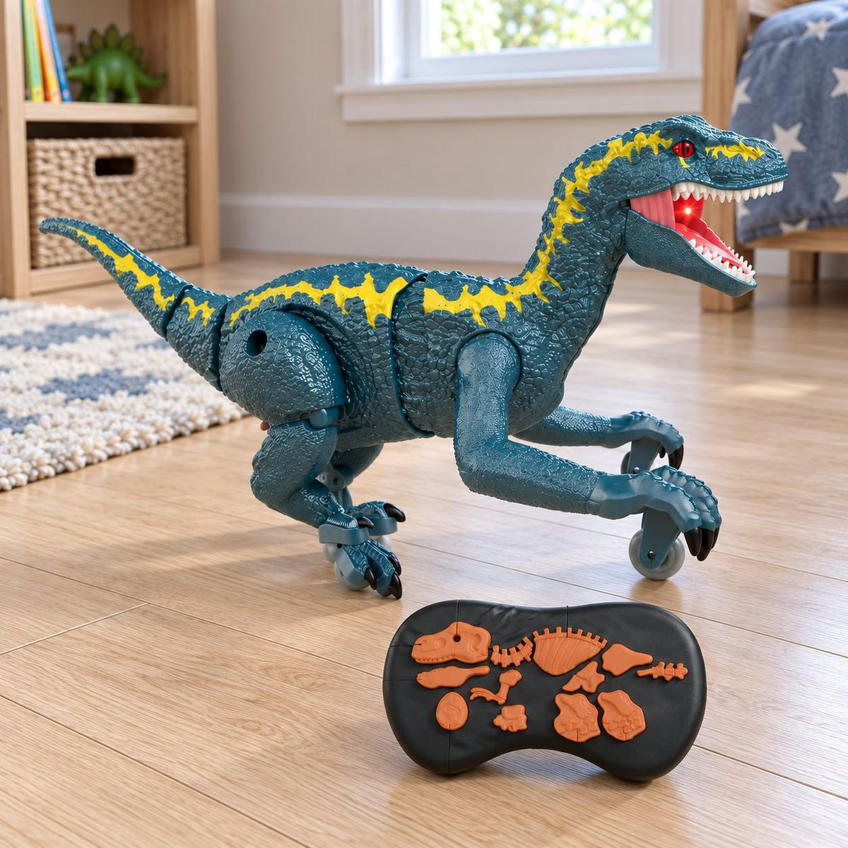 Dinossauro de Brinquedo c/ Controle Anda Emite Som Maxi Toys