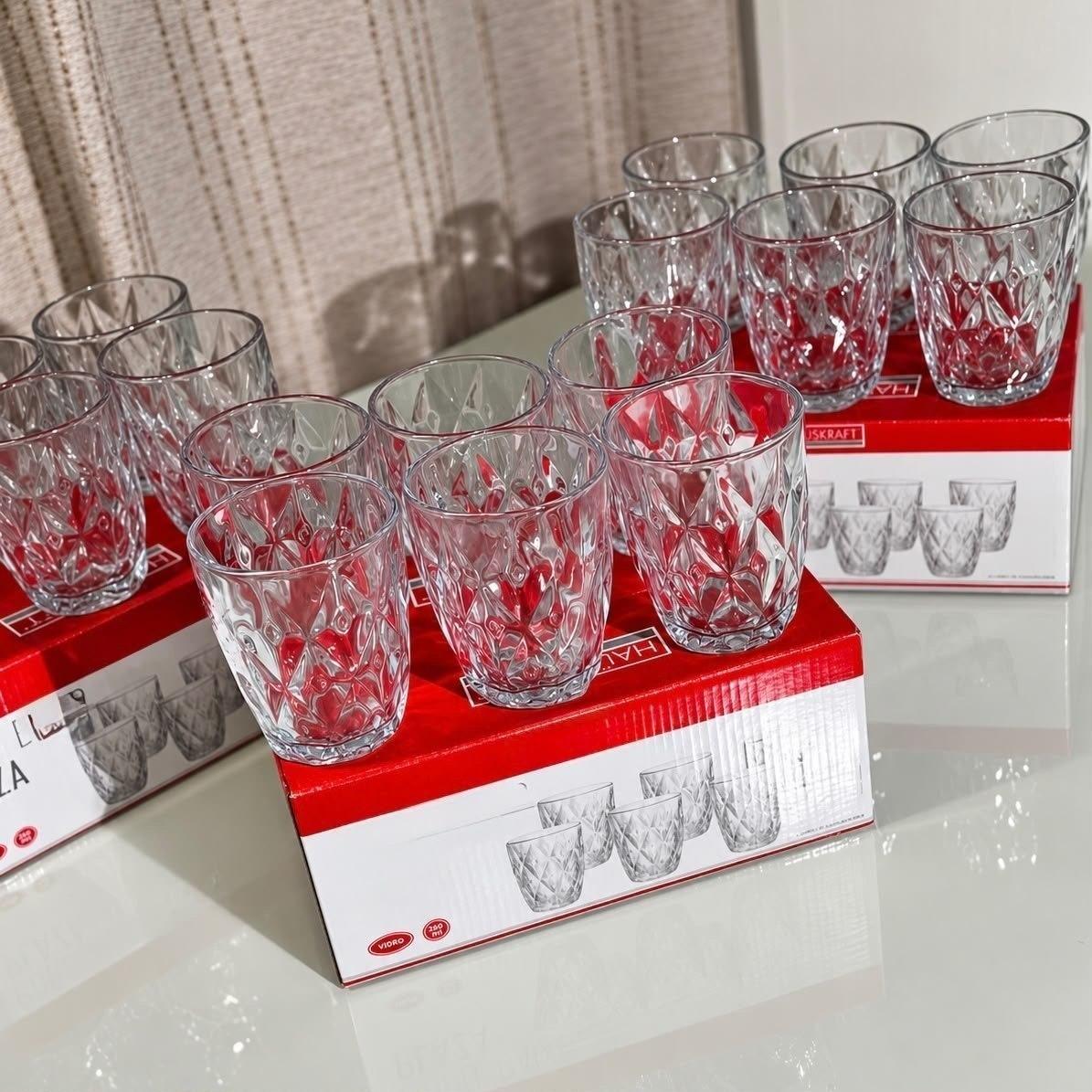 Kit 12 Copos Diamond 300ml Transparente Luxo Vidro Star House