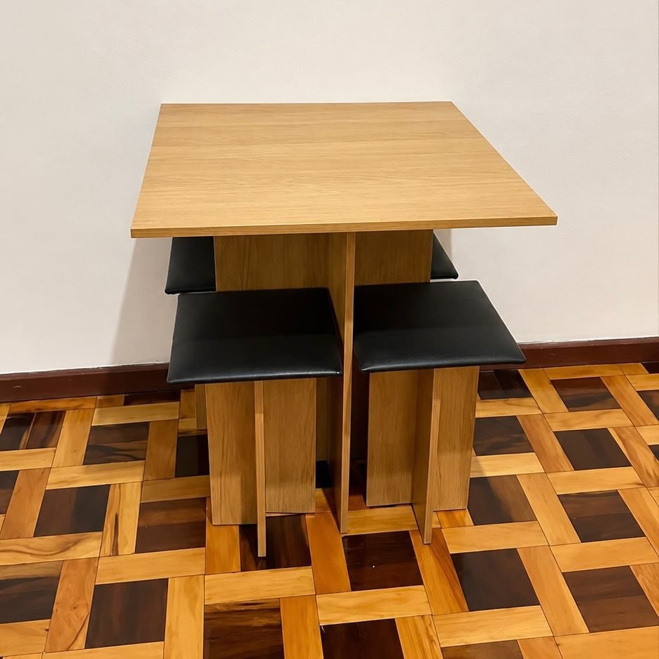 Conjunto Mesa Jantar Cozinha Pequena Compacta E Bancos 4 Lugares