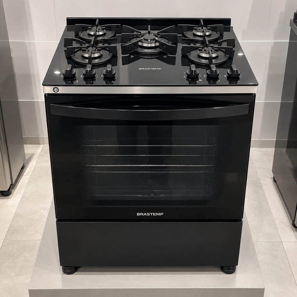 Fogão Brastemp BFS5VCE 5 Bocas Preto Com Mesa de Vidro e Turbo Chama