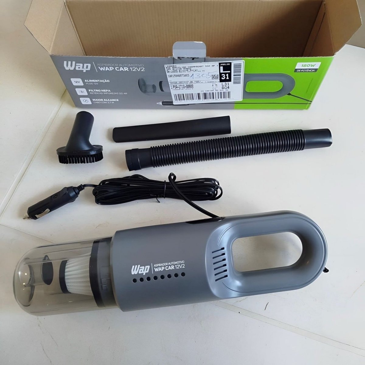 Aspirador Automotivo Portátil WAP CAR com Filtro HEPA e Cabo de 3,7m