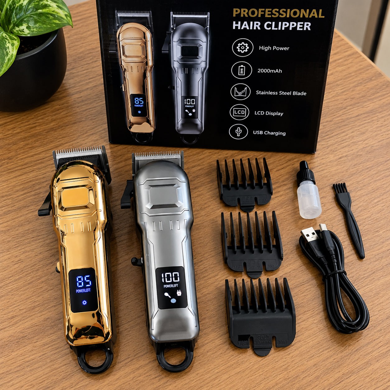 Máquina De Cortar Cabelo Profissional Sem Fio Com Visor