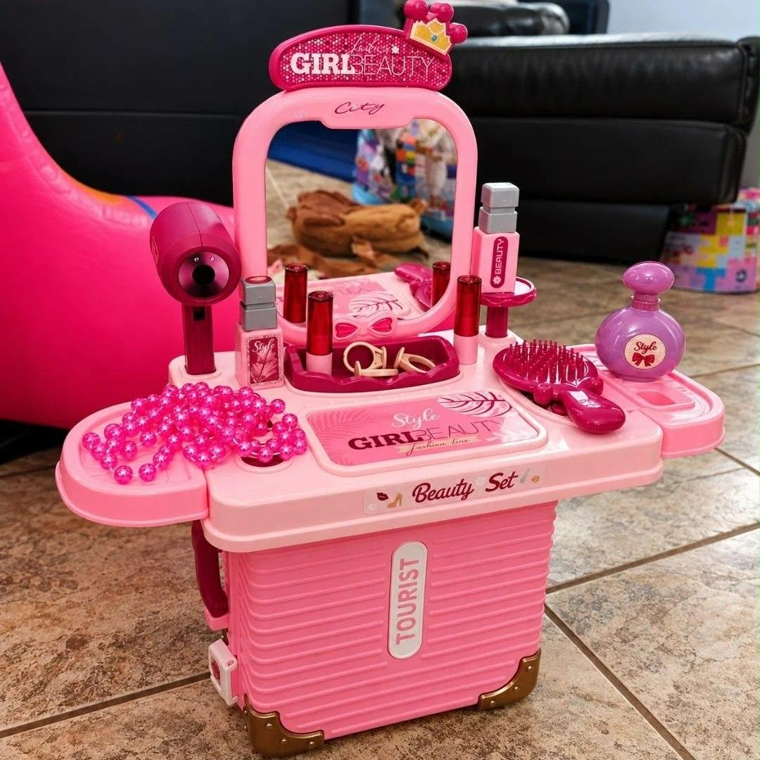 Bancada Penteadeira Infantil 3 Em 1 Maleta 21 Peça Maxi Toys