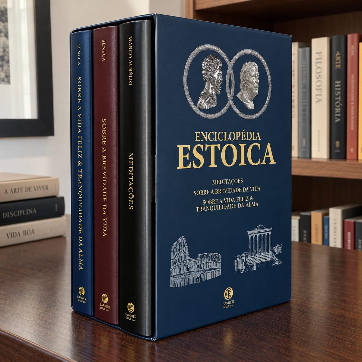 Biblioteca Estoica - Box com 3 Livros - Edição de Luxo Almofadada - Aurélio, Marco - Editora Garnier - Capa Dura