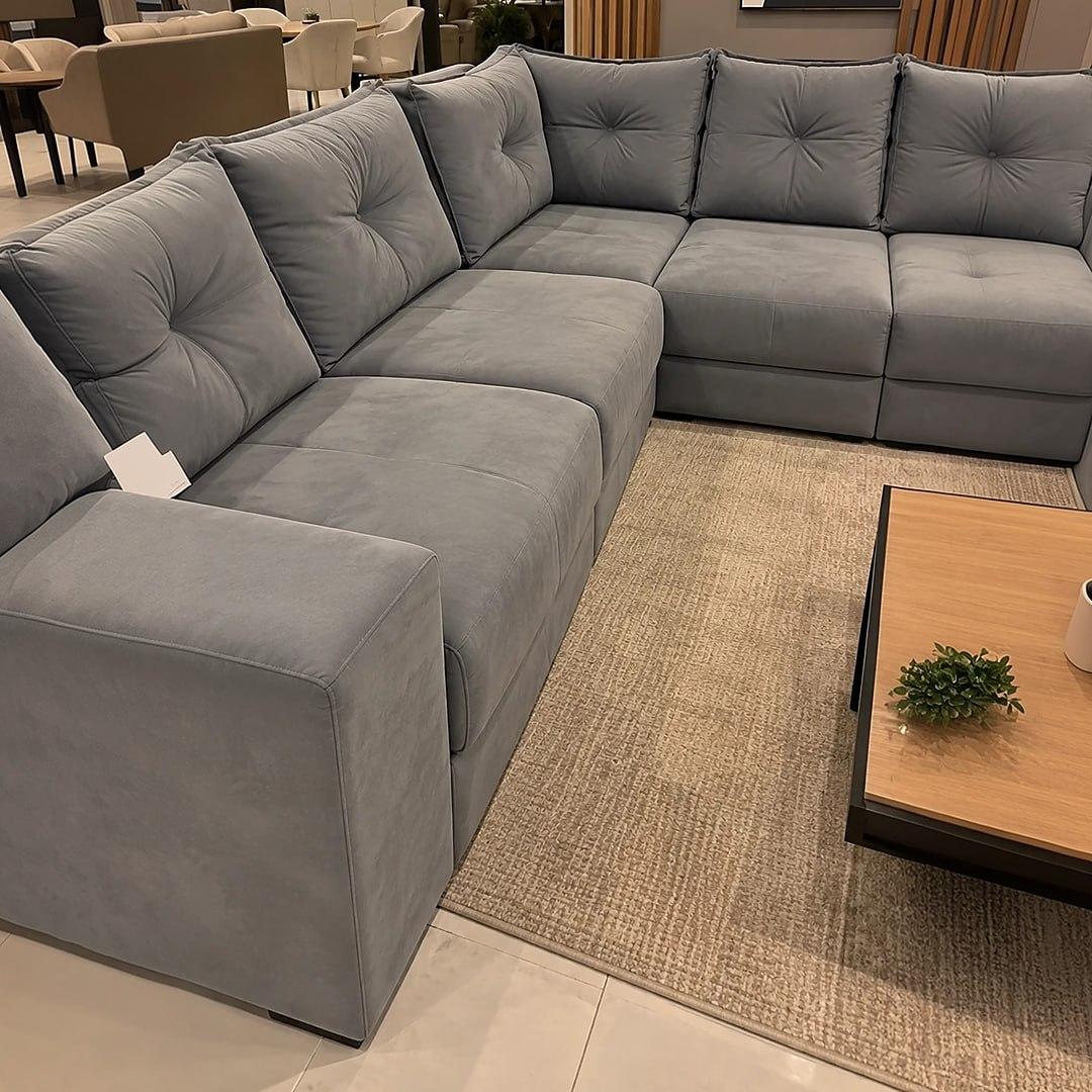 Sofa De Canto 5 Lugares Suede Qatar Estofados - Cinza