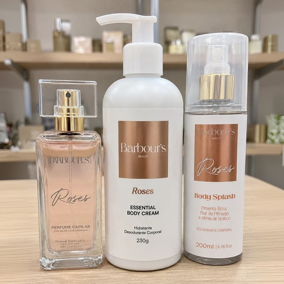 Kit Body Splash Hidratante Corporal Perfume Capilar Roses Barbour's Beauty