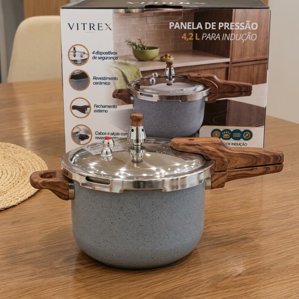 Panela de Pressão Vitrex Ceramic 4.2 L Cinza, com Indução e Antiaderente