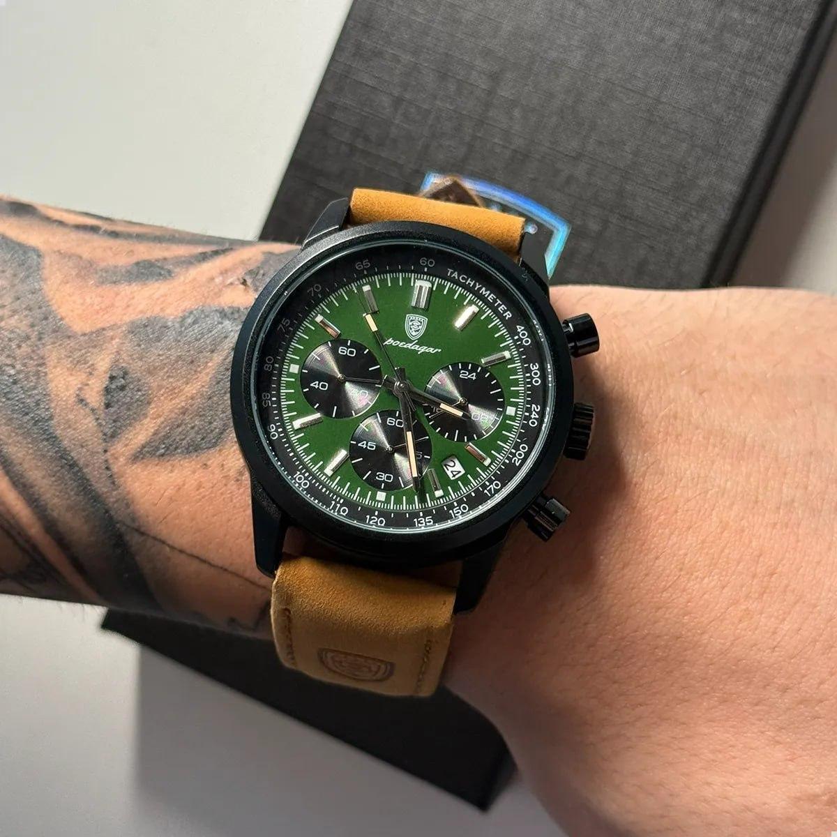 Relógio Luxo Poedagar Masculino Pulseira Em Couro Funcional (6 cores)