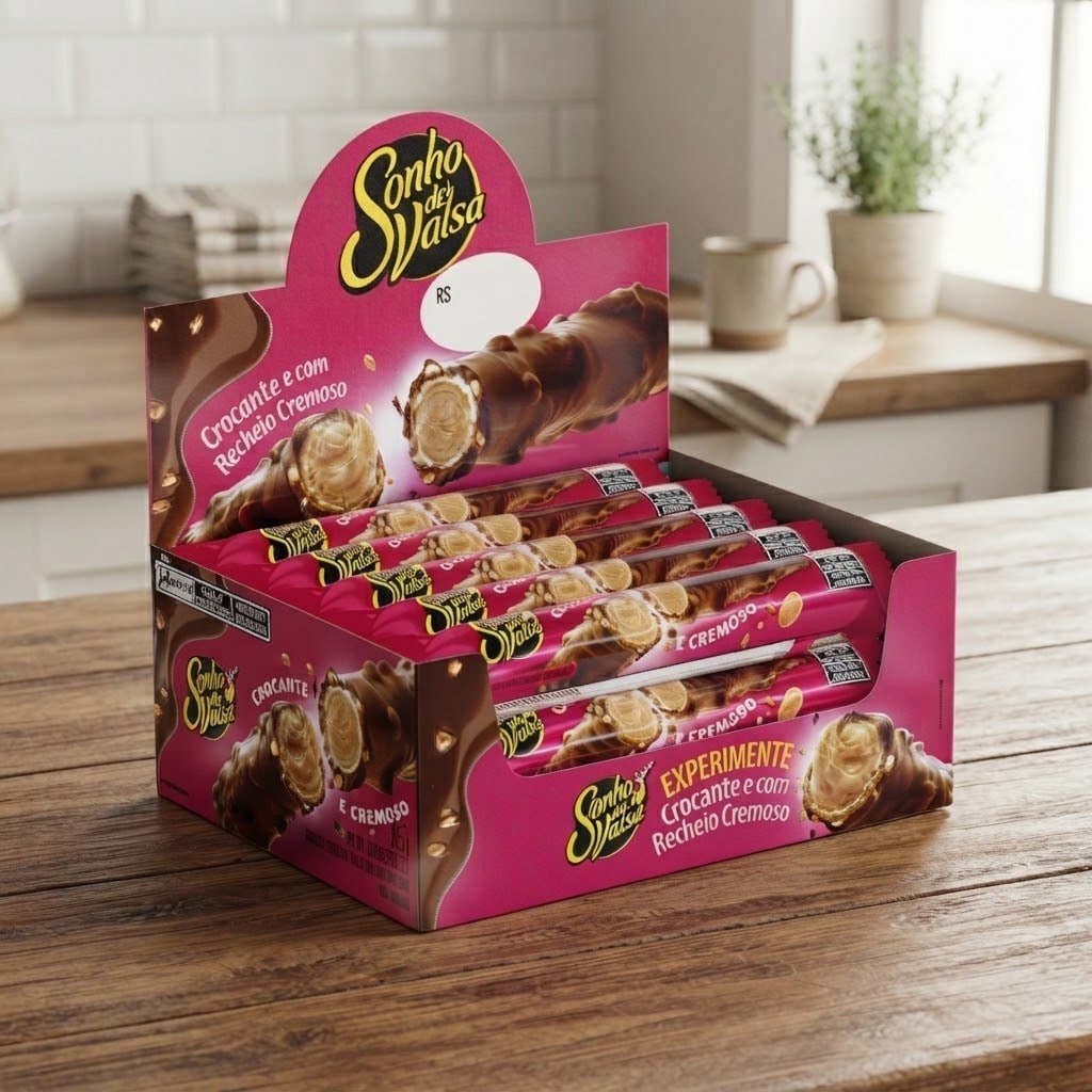 Stick Wafer Recheado Sonho de Valsa Sabor Chocolate - Display com 15 unidades de 25g