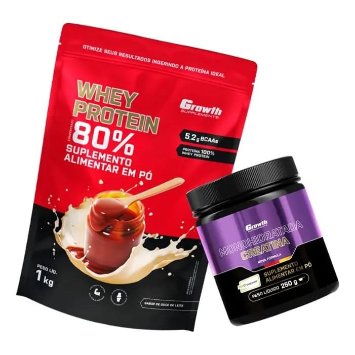 Kit Growth: Whey Protein Doce De Leite 1kg + Creatina Creapure Sem Sabor 250g