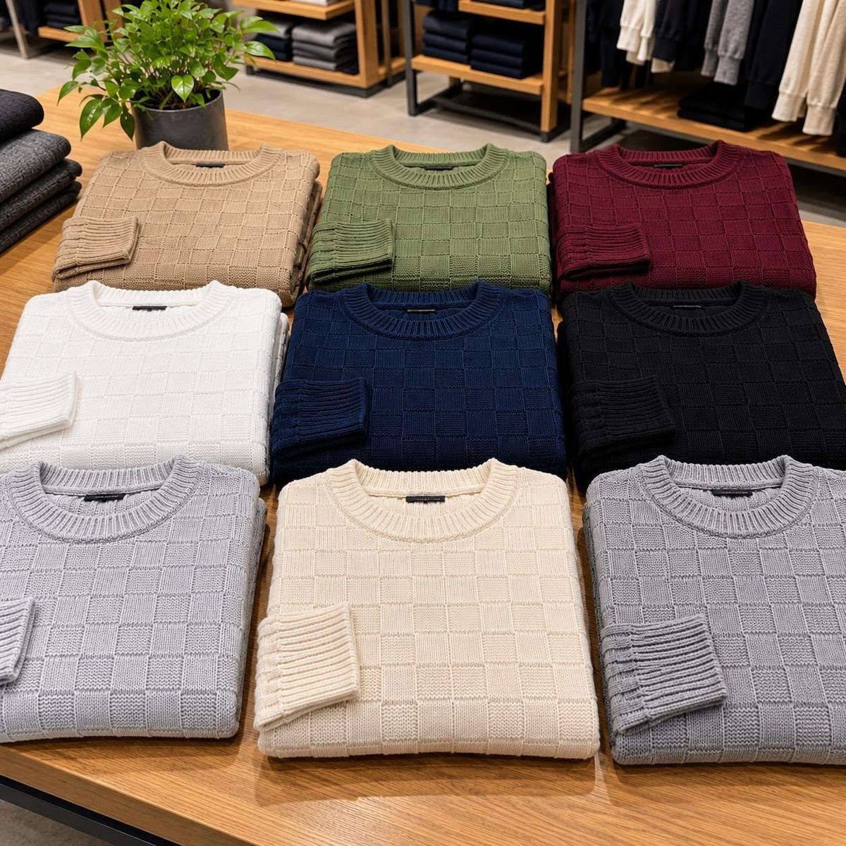 Suéter Masculino Lã Tricot Manga Longa Xadrez Blusa De Frio