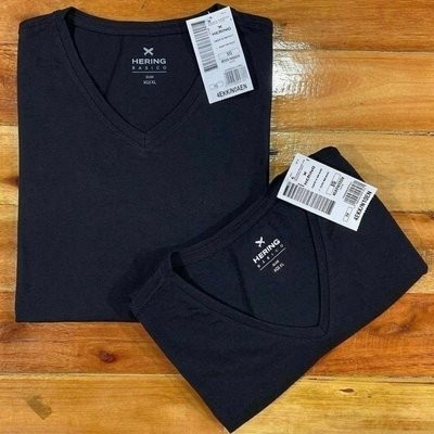 Kit Com 3 Camisetas Masculinas Slim Gola V Hering Preto Liso P