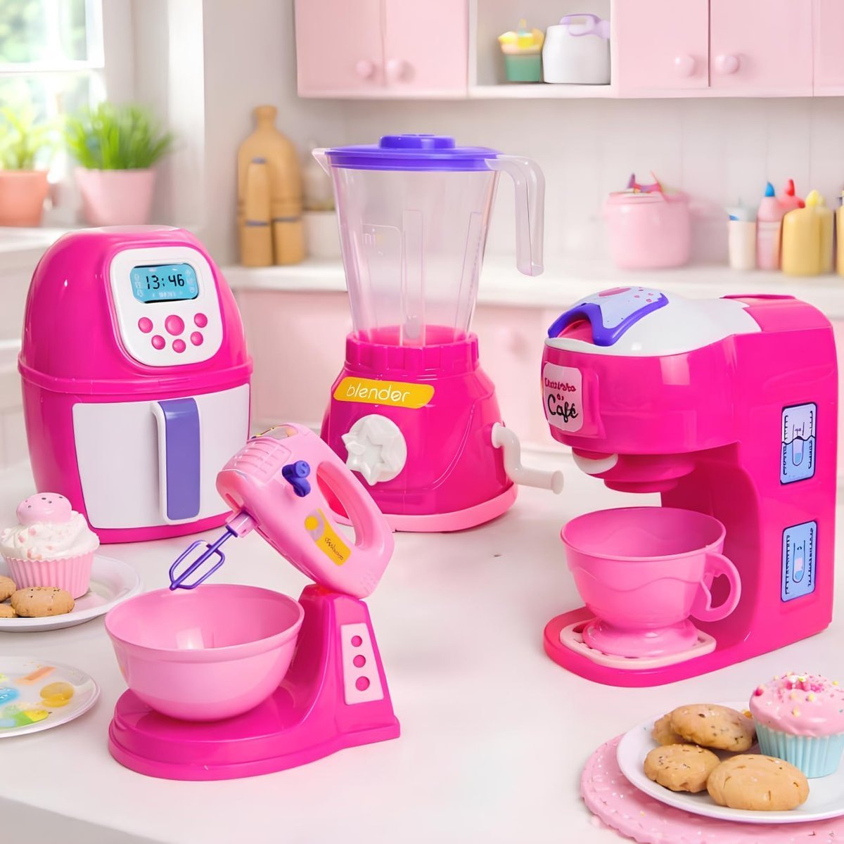 Kit Brinquedo de Cozinha Infantil 6pçs Eletrodomesticos Acessórios Completo Faz de Conta