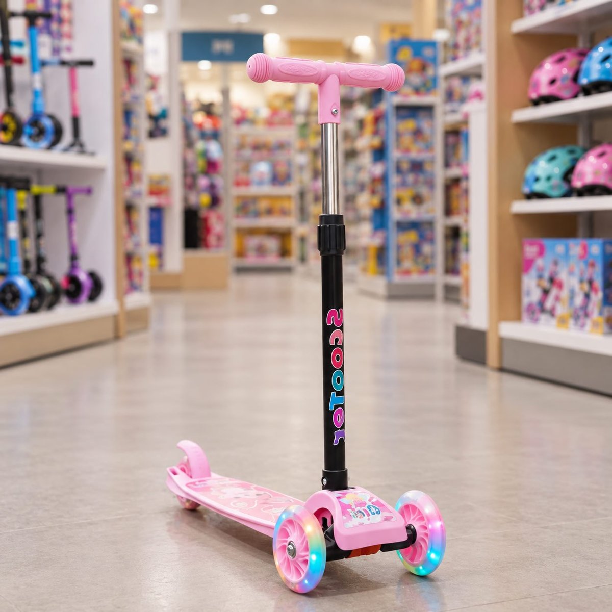 Patinete Infantil Dobrável 3 Rodinhas De Led Ajustável Rosa Coelho