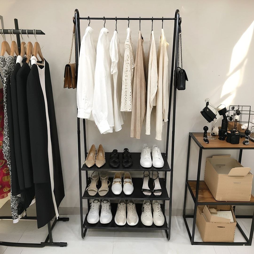 Sapateira Cabideiro Arara Multifuncional Roupas Sapato Bolsa Cor Preto